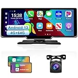Hodozzy Android Inalámbrico Apple Carplay, Android Auto, Pantalla Portátil Radio Coche con GPS 4G 64G Pantalla Táctil 10,26 Pulgadas con Bluetooth WiFi Navegación FM Mirror Link/USB/TF/AUX Cámara