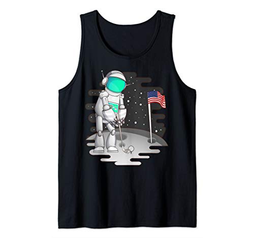 Cute Astronaut Golf US Flag Moon Funny Astronomy Golfer Gift Tank Top