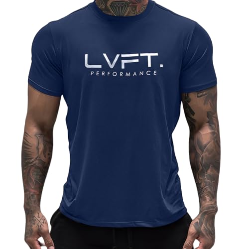 Lingt Chic Men's Gym Body Building Sports Running Workout Training Exercise Fitness Tees Shirt (US, Alpha, XX-Large, Regular, Regular, Navy Blue)