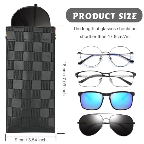 Image of Sightor Sunglasses Case, 2 Pcs Soft Eyeglass Cases Checkered Sunglass Case Portable Squeeze Top Leather Glasses Pouch