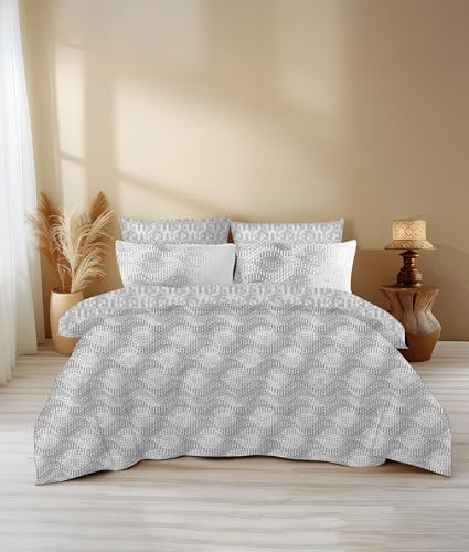 Image of LANE LINEN 400TC Morrison Bloom Super King Size Bedsheet with 4 Pillow Cases | 100% Cotton Digital Print Bedding Set (2.74 M x 2.74 M) | Modern Floral Pattern for Luxurious Comfort (Grey Pattern)