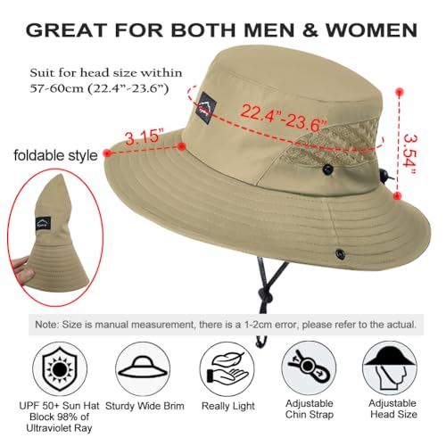 Sireck Fishing Hat, UPF50+ Wide Brim Sun Hat for Men Women, UV Protection Hiking Beach Bucket Hats Summer Safari Hat (Light Brown)