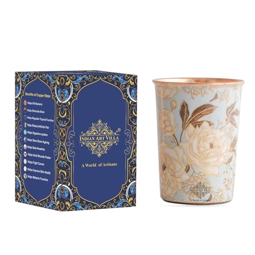 Image of INDIAN ART VILLA Copper Gold Print Design Glass - 275 ML, Ayurvedic Copper Drinkware for Daily Use, Elegant Handcrafted Water Glass for Home, Office, and Gifting, Set of 1