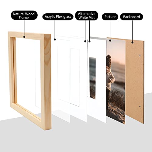 Kinlink 8X10 Picture Frames Natural Wood Frames With Acrylic Plexiglass For Pictures 4X6/5X7 With Mat Or 8X10 Without Mat, Tabletop And Wall Mounting Display, Set Of 4 #TOP2