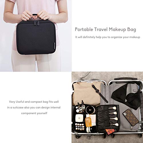 ROWNYEON Makeup Train Case Makeup Bag Organizer Travel Makeup Case Cosmetic Bag Proffessional Portable Storage Bag for Cosmetics Makeup Brushes Gift for Girls Women 9.8'' Mini Black
