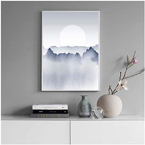 Toile peinture mur art paysage montagne brumeux impression haute définition 50x70cm