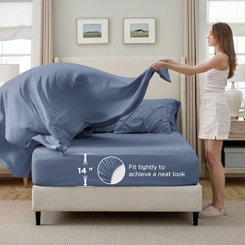 Image of Bedsure Full Comforter Set Slate Blue - Bed in a Bag Full Size Bedding Set 7 Pieces, GentleSoft Pintuck Bed Set Gift for Family, All Season Down Alternative Comforter with Sheets, Pillowcases & Shams