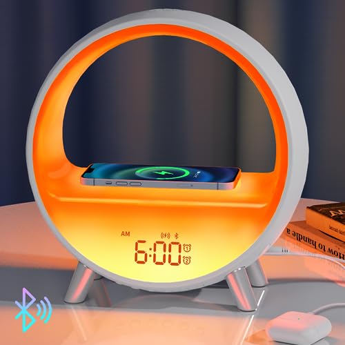 Image of MOMILLA Sunrise Alarm Clock with Wireless Charging Station, Bluetooth Speaker & White Noise Machine, Wake Up Light with Layered Ambient Glow, Sunset Sleep Aid, Birthday Gifts for Adults, Teens
