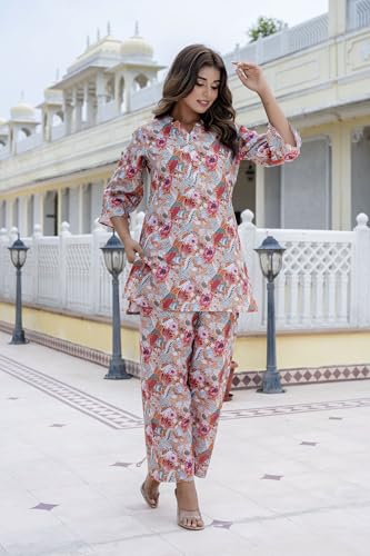 Image of Yashika Women Trendy Printed Cotton Blend Straight Kurta and Palazzo Set
