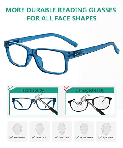 Image of Eyekepper Vintage Reading Glasses for Men - 3 Pairs Black and 2 Pairs Blue - Spring Hinges Classic Readers +3.00