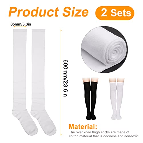 2 Pairs Thigh High Socks, Soft Cotton Soft Knee High Socks Long Stockings Women s Leg Warmers Daily Wear for Wednesday Cosplay (Black, White)2