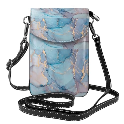 Petit sac bandoulière marbre bleu et or pour femme avec porte-carte en cuir PU