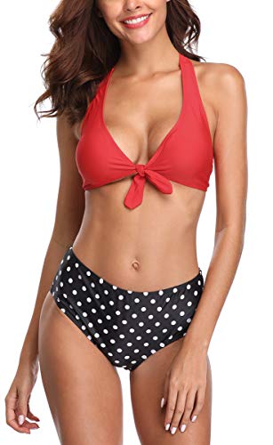beautyin Women High Waisted Triangle Bikini Sets Polka Dot Two Piece Red Bikini