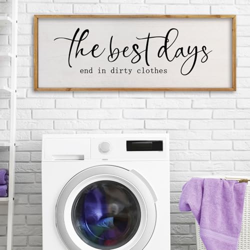 Image of comurdyo Humorous Laundry Room Sign Wall Decor Inspirational Quote 32×12 Inch Motivational Quote for Washroom Rustic Farmhouse Large Funny Wall Hanging Art (Wood)