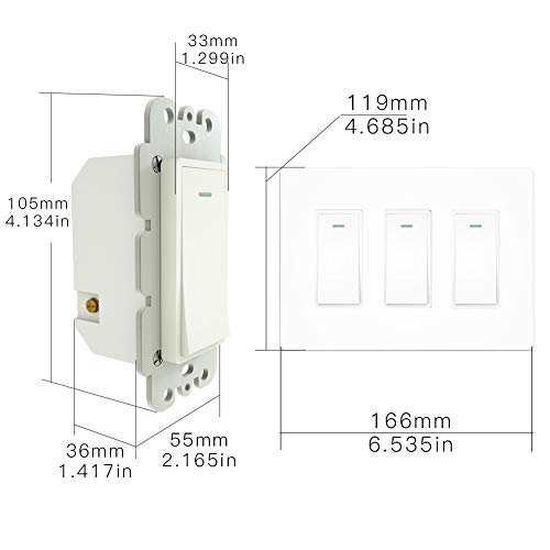 Moes Wifi Smart Light Switch,3 Gang No Screw Panel Smart Life/Tuya App Wireless Remote Control Wall Switch Timer For Lights,Compatible With Alexa,Google Home, Neutral Wire Required, No Hub Required #TOP6