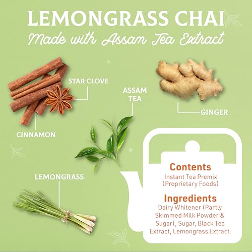 Image of Namaste Chai Instant Tea Premix Lemongrass Flavour | Assam | Milk and Sugar | Ready Mix Powder (30 Count, Pack of 3)