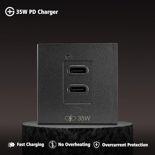 Image of MX 35W GaN USB C Charger Module Dual Port PD Wall Outlet Insert 45x45mm Modular Socket Plate, Type C Fast Charging Adapter 90-270V AC Input for iPhone 16 /15, Samsung Galaxy, iPad, Tablet