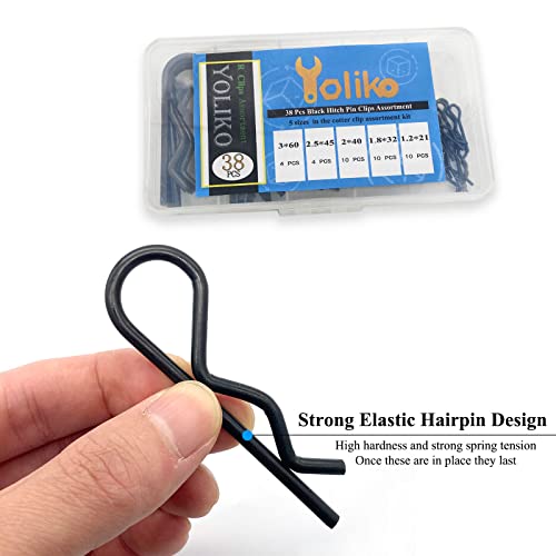 Image of 38 Pcs Hitch Pin Clip R Clips Retaining Pins Tractor Cotter Pin Hair Pin Assortment Iron Black Zinc-plated Spring Clip Retainer Pins keeper Pins Kit for Dolly Pins /Trailer Pin Clips Replacement