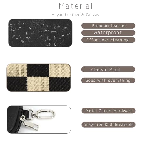 Image of Checkered Dual Pouch Keychain Wallet for Women,Small Mini Zip Leather Coin Purse with Wrist Strap,wristlet hangbags,Black