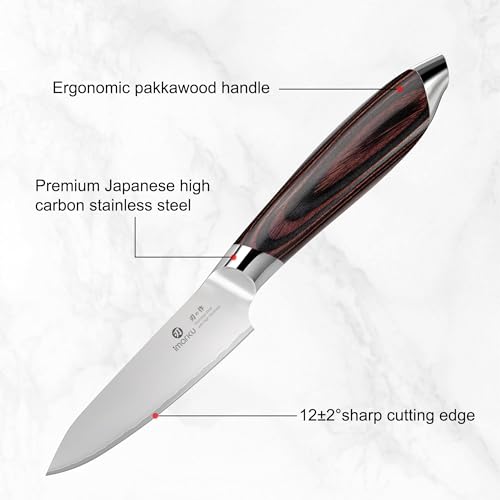 Image of imarku Paring Knife 3.75 Inch, Japanese High Carbon Stainless Steel Fruit Knife, Ultra Sharp Small Kitchen Knife for Peeling Fruits Cutting Veggies, Ergonomic Pakkawood Handle