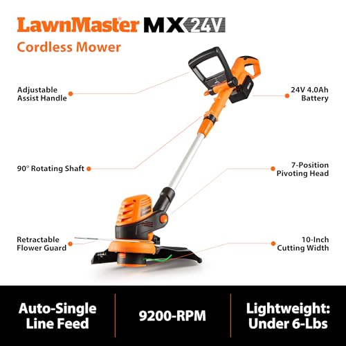 Image of LawnMaster 20VMWGT 24V Max 13-inch Lawn Mower and Grass Trimmer 10-inch Combo with 2x4.0Ah Batteries and Charger
