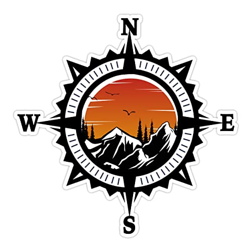 Compass Trees Mountain Sunset Sticker for Car Vinyl Decal Truck Window Bumper Motorcycle Stickers (2 x 2)