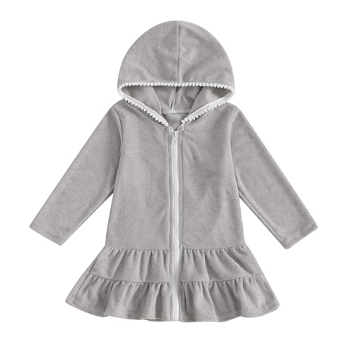 Image of MAYUMMPY Kids Girl Swim Cover Up Swimsuit Zipper Beach Pool Bathing Suit Hoodie Dress Terry Coverup Swimwear