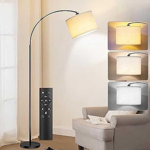 Arc Floor Lamps for Living Room,Modern Standing Lamp with Remote Control,Tall Lamp with Stepless Dimmable,5 Color temperatures,Over Couch Arched Reading Light for Bedroom,Office(Bulb Included) Cover