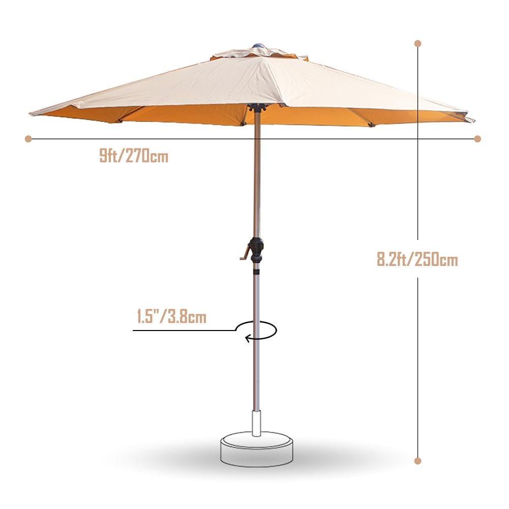Khaki Parasol Ogrodowy Na Taras, Basen, Targ, 9 Stóp, Duży Parasol Ogrodowy Z Korbką, 8 Solidnych Żeber,Khaki-9ft/270cm