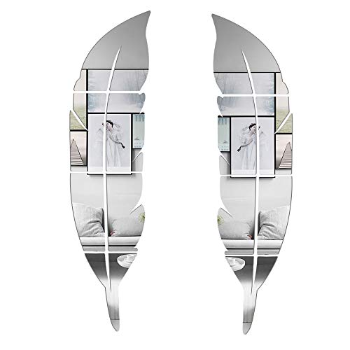 CUNYA 2 Juegos de Adhesivos 3D de Acrílico Para Espejo de Baño, 30x 120cm en Forma de Pluma DIY Papel Pintado Para Pegar Pegatinas de Habitación Para Familia Sala de Estar