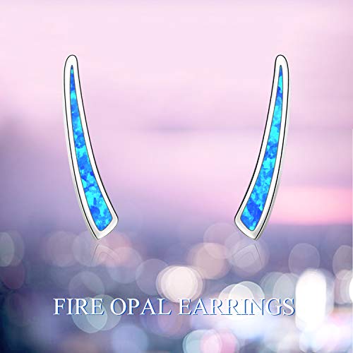 Winnicaca Ear Climber Earrings Sterling Silver October Birthstone Blue Fire Opal Ear Cuff Bar Earrings Jewelry Gifts For Women Birthday #TOP4