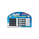 EXPO 86661 Low-Odor Dry Erase Markers, Fine Point, Black, 4-Count