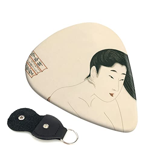 ギターピック 6枚セット 0.46mm 0.71mm 0.96mm エレキギター ベース用ピック ウクレレ ギター ABS素材 エレクトリック アコースティック 弦楽器 初心者 トライアングル ピック( 喜多川歌麿 「婦人相学拾躰・髪洗い」 )