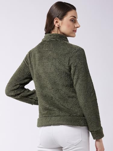 Image of Modeve Women Solid Full Sleeve Fur Standard Length Jacket For Winter