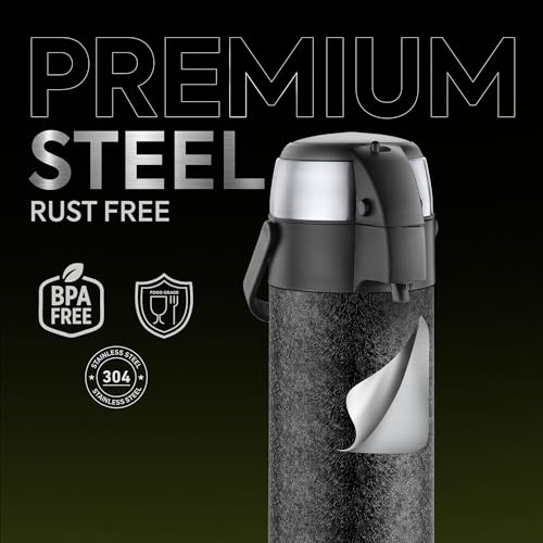 Image of Go24 pexpo AquaPort Stainless Steel Vacuum Insulated Beverage Dispenser with Pump - 3.5 LTR | Hot & Cold | Double Wall | Sturdy Handle to Carry | Coffee /Tea Carafe - Black