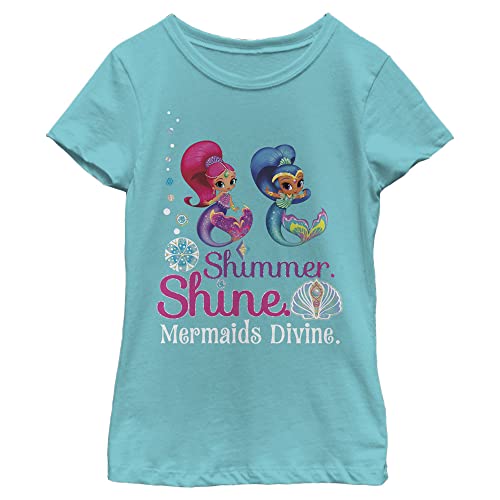Nickelodeon Shimmer and Shine Mermaids Divine Girls Short Sleeve Tee Shirt, Tahiti Blue, Medium