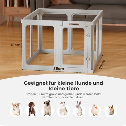 Gardner Pet Acryl Welpenauslauf, 60 cm 8 Panels hundelaufstall für Wohnung, Welpenlaufstall faltbar, Transparent, mit Saugnäpfen Laufstall Hund, geeignet für Welpen, Kaninchen, Katzen, Schweine, Grau
