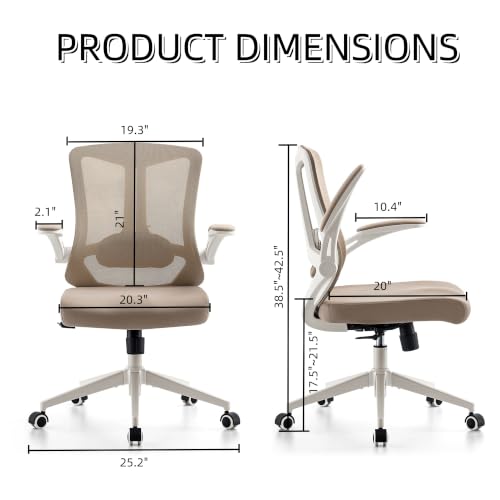 Image of Comfy Office Chair, Adjustable Lumbar Support Desk Chair, Khaki | Ergonomic Office Chair with Flip-up Armrests, 400LBS Capacity Breathable Mesh Computer Chair for Home Offices, Study, Gaming