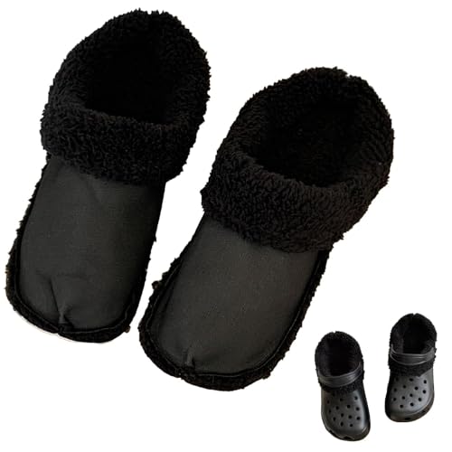 Crocs clogs Replacement Nsoles Fluffy Fur Lined with Shoelace Cover Winter Liner Plush Insert Lining Black (40-41)
