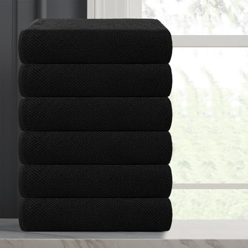 Serviettes petit de bain en coton noir 550g/m² avec texture gaufrée