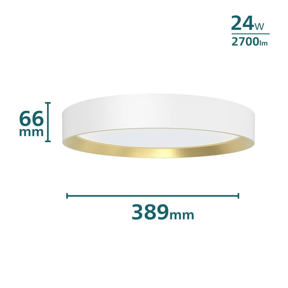 Philips LED Hanno Plafón de Techo, 24W, 2700 lm, Luz Blanca Cálida 2700K, Protección IP20, SceneSwitch, Redondo, Detalle Dorado, Color Blanco