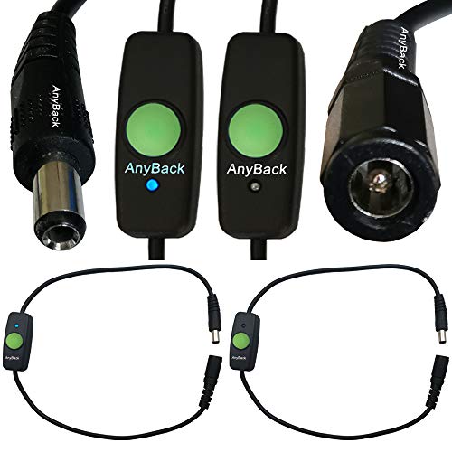 Switch ON Off DC Inline Extension Power Cables Female to Male 2.5MM Connector with Push Button and Led Indicator DIY Supply for Led Strip Light CCTV Camera AnyBack 50CM Green 2
