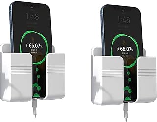 KRISAA Wall Mounted Mobile Holder, Self Adhesive, ABS Plastic, with Charging Hole, Remote and Phone Storage Organiser, Whi... Price In India