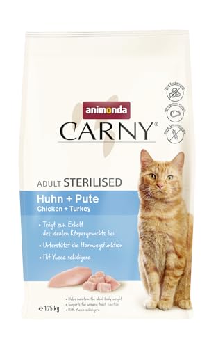 animonda Carny Katzen Trockenfutter Huhn + Pute (1 x 1,75kg), Trockenfutter für sterilisierte Katzen ohne Zucker und Getreide, mit viel frischem Fleisch
