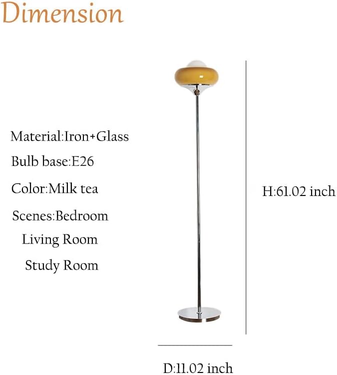 Mid-Century Modern Orange Floor Lamp,Bauhaus Style Mushroom Lamp for Reading,Tall Standing Lamp with Glass Lampshade for Living Room Bedroom and Office