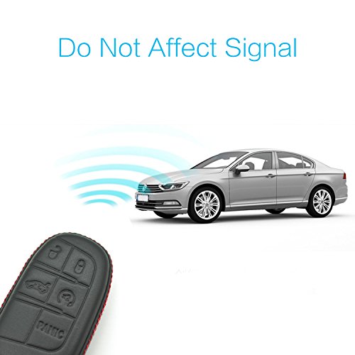 Mechcos Compatible With Fit For M3N-40821302 Chrysler Dodge Jeep 5 Button Leather Keyless Entry Remote Control 5 Buttons Smart Key Fob Cover Pouch Bag Jacket Case Protector Shell #TOP2