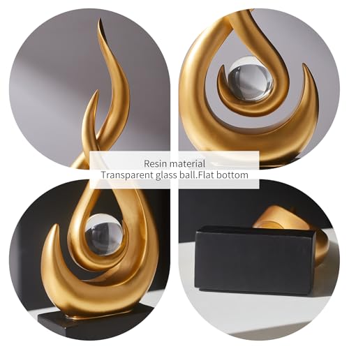 AWNR Modern Gold Sculpture Decor: Flame Statue with Glass Ball Resin Abstract Art Figurines Unique Centerpiece for Home Living Room TV Stand Coffee Table Office Decor - Image 5