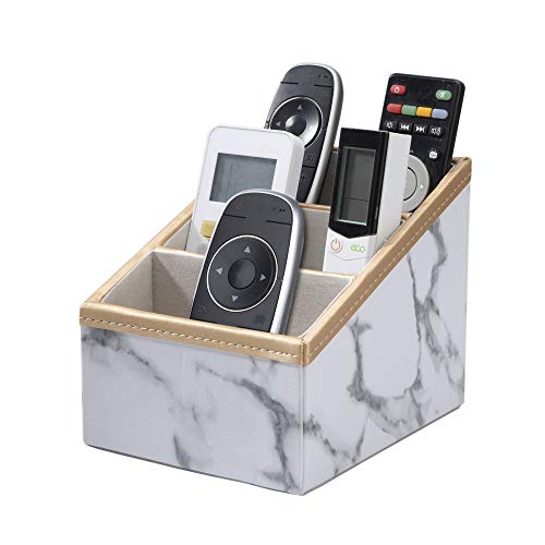 Organizador de Mando a Distancia de Escritorio TV , Soporte de Control Remoto PU Cuero, Pluma L�piz Caja Almacenamiento Caddy con 3 Compartimentos para Sala de Estar y Oficina