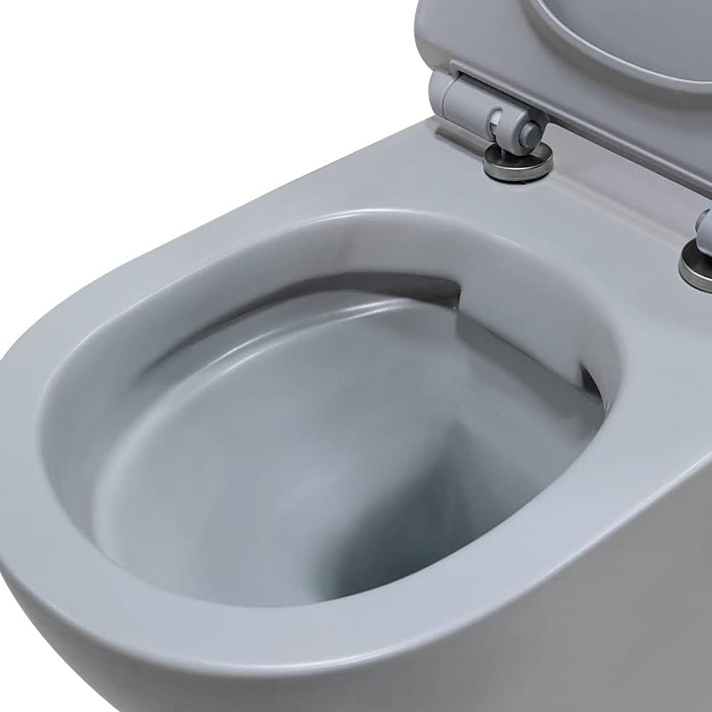 Inodoro suspendido completo - Cerámica - Sin bridas - Gris mate - Soft-close - Cisterna empotrada CHRONO - Pulsador negro CROMO - Tapa extra fina - Diseño elegante y moderno