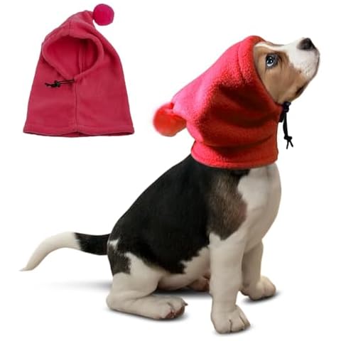 Dog Winter Hat,Dog Flannel Hat Pet Christmas Winter Warm Caps,Dog Neck Ear Windproof Warm Scarf,Calming Dog Hood for Noise Protection_M(Red) Cover